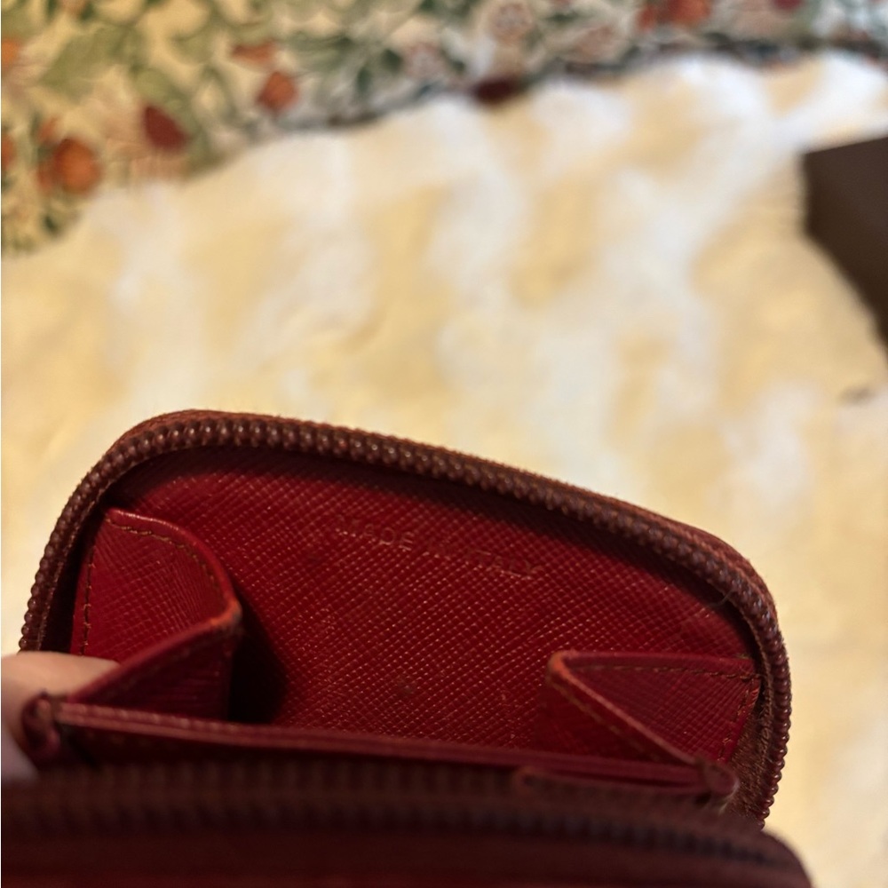 Prada Small Saffiano Zip Coin Purse in Deep Red - Picture 6 of 7